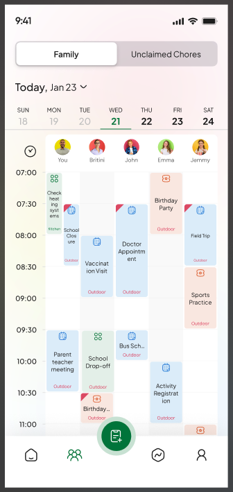 Aligna shared family calendar for the week
