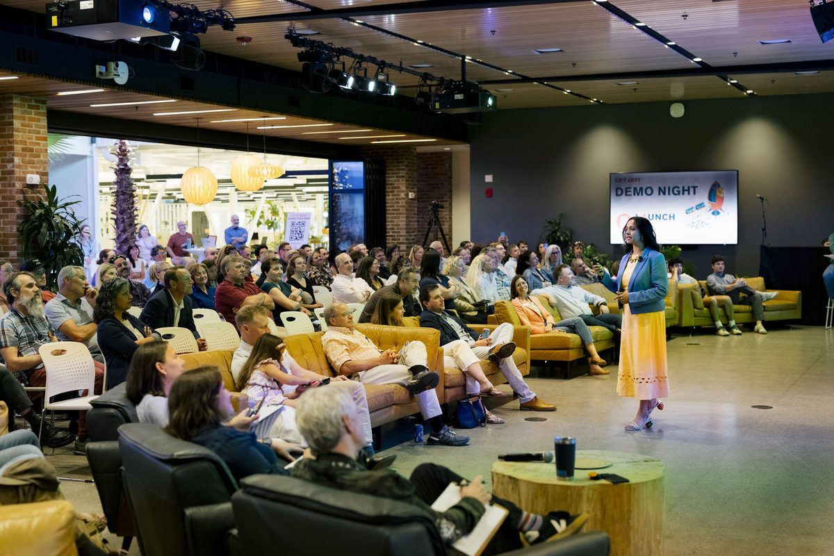 Reddhi Patel presenting at LaunchVT Demo Night